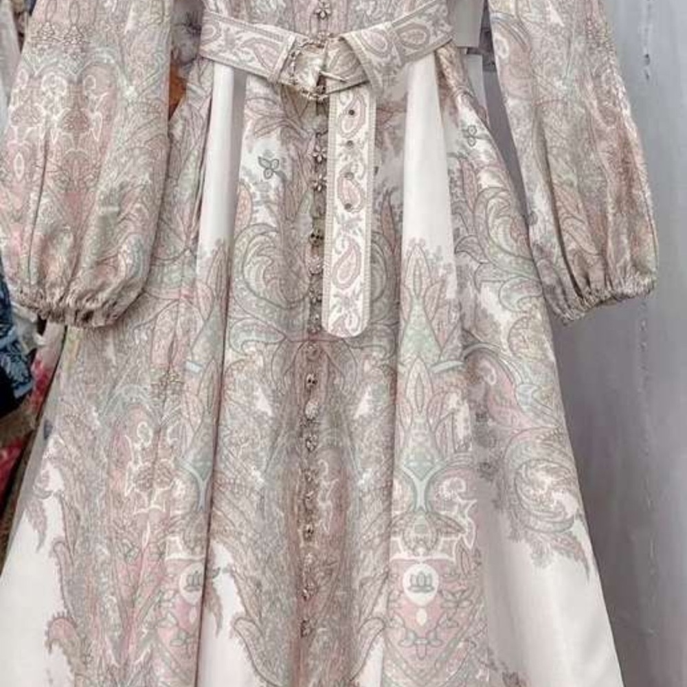 Like Zimmermann Floral Paisley Dress with Decorative Buttons